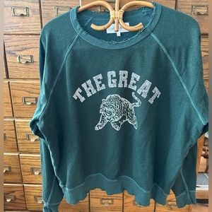 The Great. Tiger sweatshirt in evergreen. Size 2.